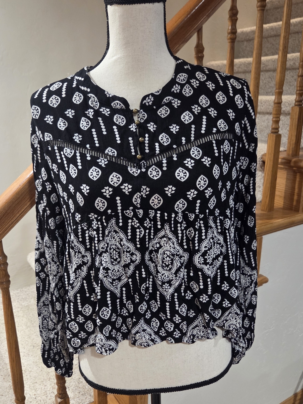 Fifteen Twenty Black & White Printed Peasant Blouse